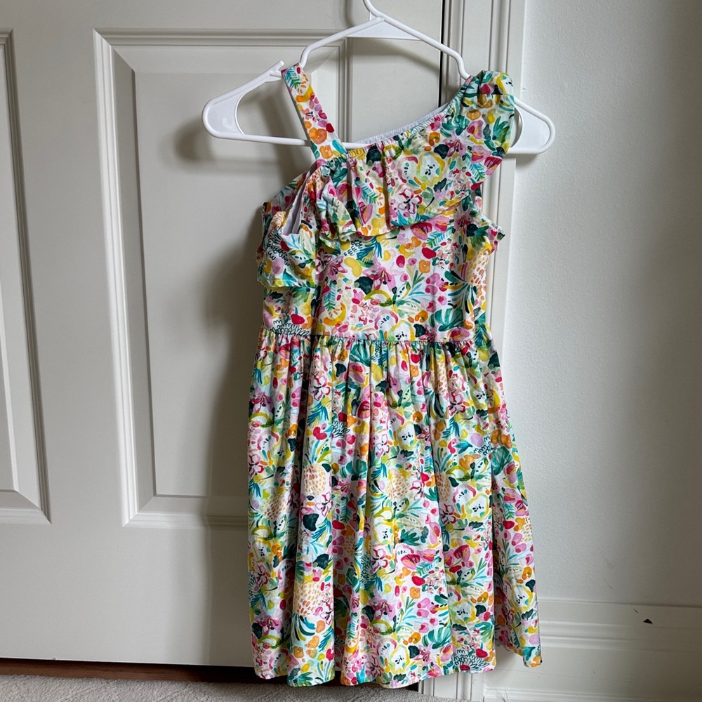 Florence Eiseman One-Shoulder Ruffle Floral Dress - Pink, Yellow, Green, Blue